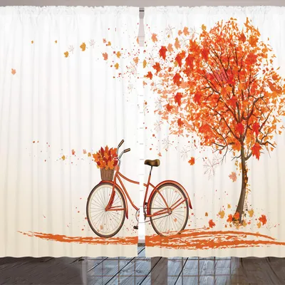 Obrázok produktu pre ARANDE Záclona na bicykel, jesenný strom so starým bicyklom a jesenným stromom, november, deň, jeseň, park, príroda, 280 x 245 cm, oranžová