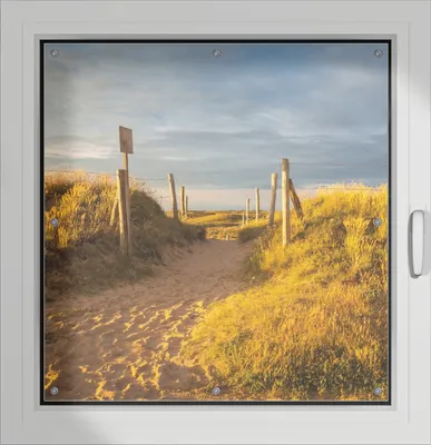 Produktbild von Wallario Lichtschutzbild, Dekorativer Sichtschutz Sonnenschutz 96 x 93 cm mit Motiv: Düne am Strand bei Sonnenuntergang in Frankreich - Verdunklung ohne Bohren