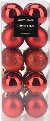 Produktbild von Set mit 20 Christbaumkugeln Plastik rot 4cm
