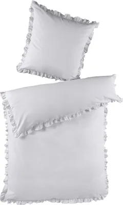 Produktbild von 2 tlg. Renforce Baumwolle Bettwäsche mit Rüschen 155x220 cm Silber