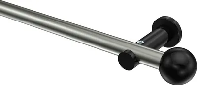 Produktbild von Interdeco Gardinenstange / Vorhangstange Edelstahl-Optik / Schwarz, Typ Platon Luino (Kugel) ohne Ringe, 20 mm Ø 1-läufig, 120 cm