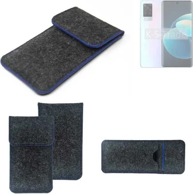 Produktbild von K-S-Trade Handy-Hülle Schutz-Hülle kompatibel mit Vivo X60 Pro Filztasche Pouch Tasche Case Sleeve Filzhülle dunkelgrau, blauer Rand