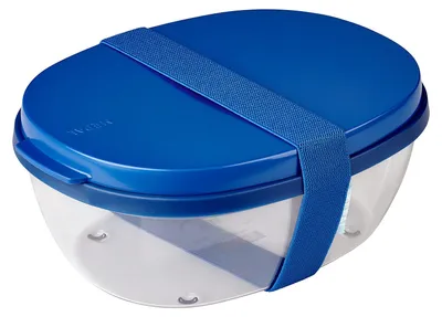 Salatbox Ellipse, Bento-Lunchbox, 1300+600 ml, lebhaftes Blau