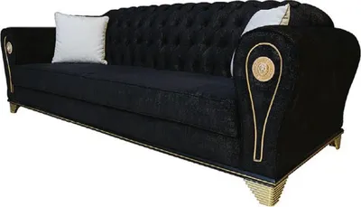 Produktbild von Designer Sofa 3-Sitzer schwarz Chesterfield Stoffbezug Sofas Textilien 233cm