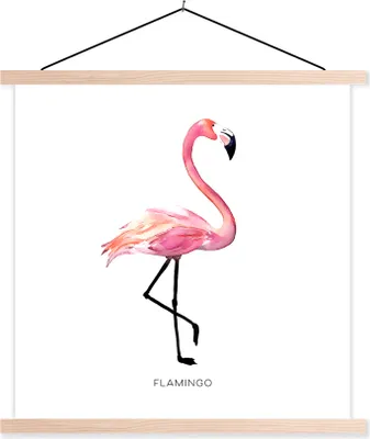 Produktbild von MuchoWow® Textilposter Flamingo - Aquarell - Rosa 40x40 cm mit holzfarbenen Rahmen - Posterleiste