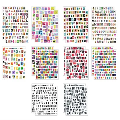 Image de Autocollants en forme de lettres pour scrapbooking - 1912 pièces sur 20 feuilles - Stickers alphabet pour le journaling et les projets de loisirs créatifs