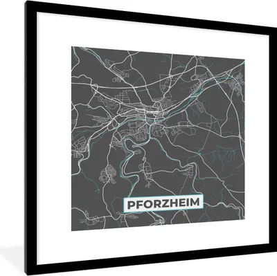 Produktbild von MuchoWow® Gerahmtes Poster Deutschland - Blau - Pforzheim - Stadtplan - Karte 40x40 cm - Poster mit Schwarzem Bilderrahmen Wandposter Rahmen Foto Bilder - Poster - Plakat im Rahmen