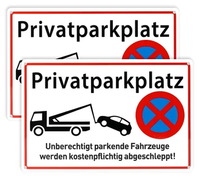 Produktbild von Parken Verboten Schild 2 Stück Aluminium 30 x 20cm Privatparkplatz Warnschild wasserfest UV-beständig