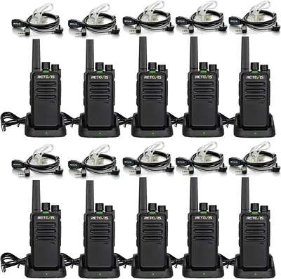 Produktbild von Retevis RT668 dvoupásmová rádiová souprava s náhlavní soupravou, dobíjecí vysílačkou, 16kanálovým CTCSS/DCS TOT skenováním VOX Squelch, dvoupásmovým rádiem pro staveniště školních společností (černá, 10 kusů)