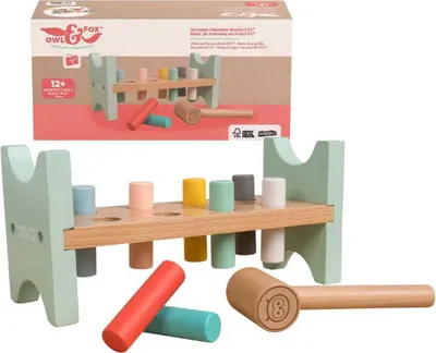 Obrázok produktu pre Sovička a líška Drevená klopacia lavička s kladivkom Montessori hračka