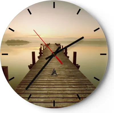 Produktbild von Wanduhr - Rund - Glasuhr - Brücke See - 30x30cm - Schleichendes Uhrwerk - Lautlos - zum Aufhängen bereit - Dekoration Modern - Wanddekoration aus Glas - C3AR30x30-3625