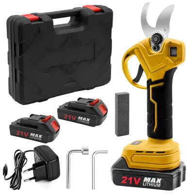 Produktbild von Akumulátorové záhradné nožnice, elektrické záhradné nožnice, priemer strihu 32 mm, pokročilý digitálny displej, s 2 dobíjacími batériami, 21 V záhradné nožnice, nožnice na konáre