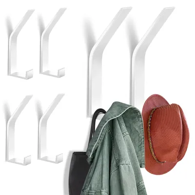 Kleiderhaken 6er-Set, unsichtbare Schrauben, Aluminium, Weiß