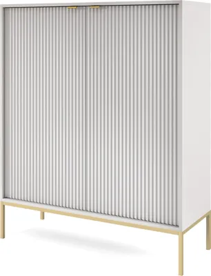 Produktbild von Selsey Vellore - Highboard  Wohnzimmerschrank Grau mit geriffelten Fronten und goldenen Metallbeinen, 104 cm