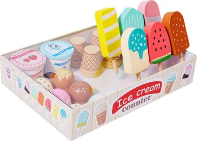 Produktbild von Holz Eisdielen Set, Kinder Kaufladen Spiel, pädagogisch, interaktiv Holzspielzeug