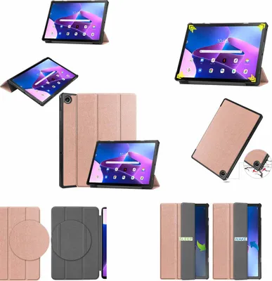 Produktbild von Für Lenovo M10 Plus 2022 3. Gen 3folt Wake UP Smart Cover Rose Tasche Etuis Case