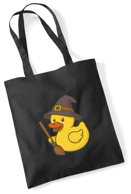Produktbild von Huuraa Jutebeutel Quietscheente Hexe Comic Gummiente 10 Liter Black Baumwolle Tasche Geschenkidee