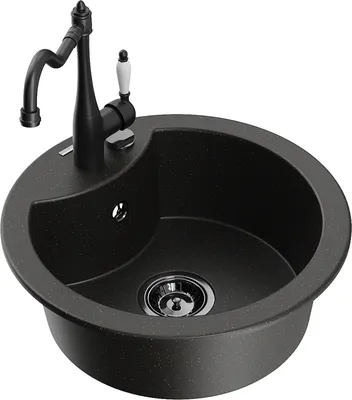 Produktbild von Mexen Diego 1-Becken-Granit-Spüle mit Mischbatterie Carla, Schwarz/Gold metallisch - 6512-75-670700-70-B