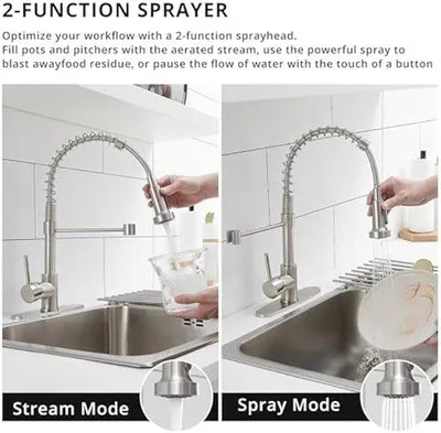 Immagine prodotto di Moderno rubinetto da cucina estraibile in acciaio inossidabile con finitura al nichel