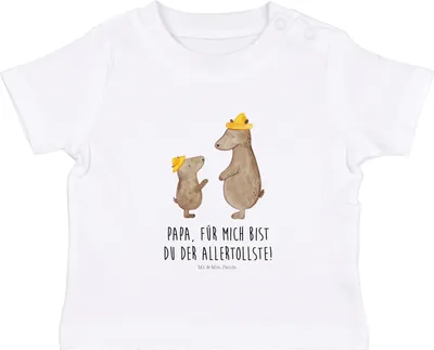 Produktbild von Mr. & Mrs. Panda Babyshirt Bären mit Hut 6. - 12. Monat - Weiß - Geschenk, Kinder Oberteil, T-Shirt, Öko Baby, Shirt, Vater, Familie, Vatertag, Family, Muttertag