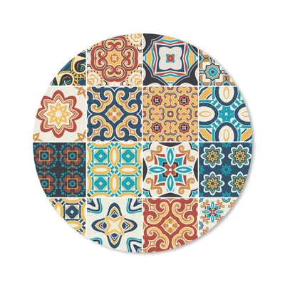 Produktbild von MuchoWow® Mauspad Mousepad Blumen - Vintage - Muster - Blau - Orange 20x20 cm - Mousepads - Maus Mat - Pad - Mausunterlage - Schreibtischmatte