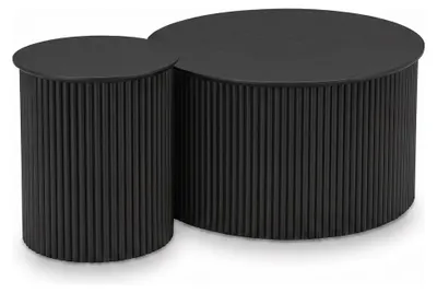 Produktbild von SensaHome Japandi Couchtisch Set Rund - 2 Beistelltische mit Gerilltem Fuß - Ø74x41 cm und Ø40x46 cm - Schwarz