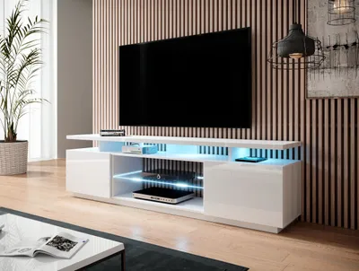 Obrázek produktu pro Nízká TV skříňka Estelle 180 cm bílá lesklá + LED