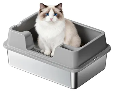 Produktbild von Garvee Katzentoilette aus Edelstahl, 60 x 40 x 27 cm, große halbgeschlossene Kat