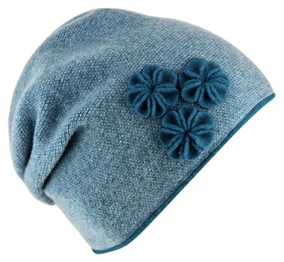 Fiebig Strickmütze Beanie für Damen meliert mit Raffung hinten in blau