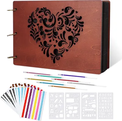 Produktbild von Holz Erinnerungs Fotoalbum Plakbuch - Scrapbooking Album 100 Seiten Jubiläum DIY Fotoalbum Kit - Zubehör Geschenk Fotoalbum Plakbuch für Hochzeit Geburtstag Baby