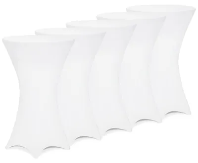 Produktbild von DEUBA® 5x Stehtisch Hussen Ø 60-65 / 70-75 / 80-85cm Viele Farben 30°C Waschbar Verstärkte Standfüße Stehtischhusse Überzug Stretch (Ø 60-65cm, Weiß)