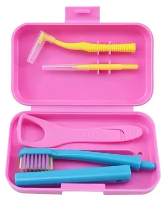 Productafbeelding van Tandreinigingsset, hygiënische opbergdoos, draagbare mondverzorgingsgereedschappen, roze