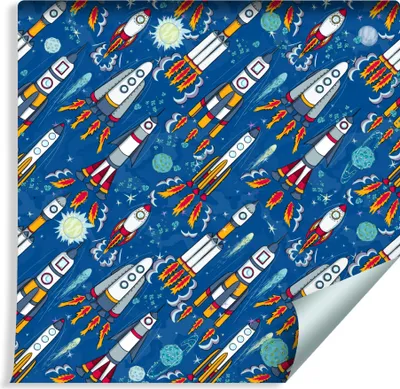 Produktbild von 10m VLIES TAPETE Rolle Kinderzimmer Bunte Raketen Weltraum XXL