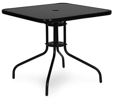 Produktbild von Quadratischer Gartentisch, 80 cm, aus gehärtetem Glas, mit Sonnenschirmloch, schwarz, MultiGarden