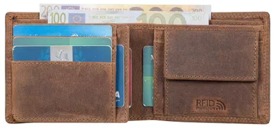 Produktbild von Benthill Herren Geldbörse Leder - Geldbeutel mit RFID-Schutz - Slim Portemonnaie für Herren - Echte Vintage Ledergeldbörse