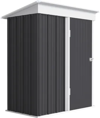 Produktbild von Gartenschuppen, Outdoor-Geräteschuppen aus Wellstahl, Wanddesign, verstellbare Regalböden, verschließbare Tür Dunkelgrau