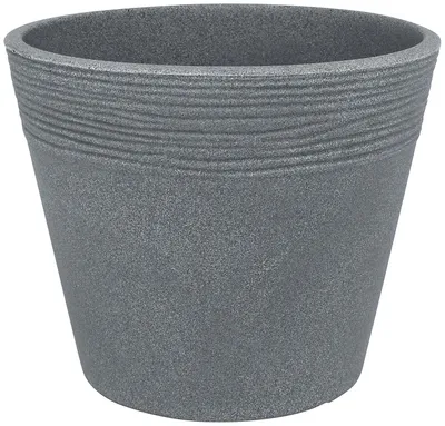 A gray planter pot is shown against a white background.