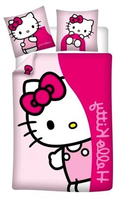 Produktbild von Bettwäsche-Set Hello Kitty aus Flanell, 100% Baumwolle, Wendebettbezug 140 x 200 cm + Kopfkissenbezug 65 x 65 cm