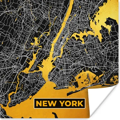 Produktbild von MuchoWow® Poster Gold - Stadtplan - New York - Karte 100x100 cm - Babyzimmer