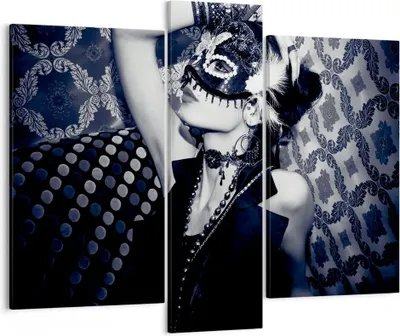 Produktbild von Bild auf Leinwand - Leinwandbild - Frau Karneval Maske Mode - 95x80cm - Wand Bild - Wanddeko - Leinwanddruck - Bilder - Kunstdruck - Wanddekoration - Leinwand bilder - Wandkunst - CB95x80-2212