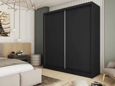 Produktbild von AGMAT Schwebetürenschrank Inari, Kleiderschrank mit 2 Türen, Moderne Garderobe in Farbe: Schwarz, Schrank in Größe: 200 x 216 x 61 cm