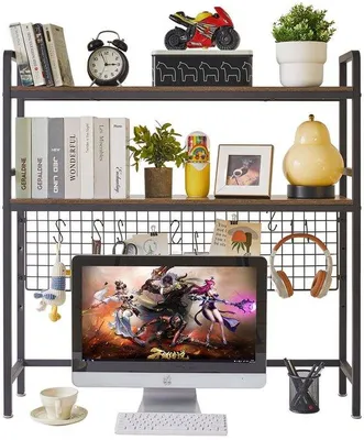 Produktbild von Unyqoos® Schreibtischregal aus Faserplatte mit Eisenrahmen – 2‑stufiger Monitorständer bis 32" - verstellbare Ablagen - 94×24×98,5 cm - 15,9 kg Tragkraft/Platte - für Büro & Zuhause