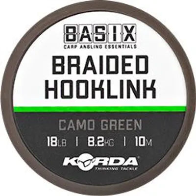 Produktbild von Korda Basix Braided Hooklink Camo Green - 10m Vorfachschnur, Tragkraft:25lb / 11.3kg