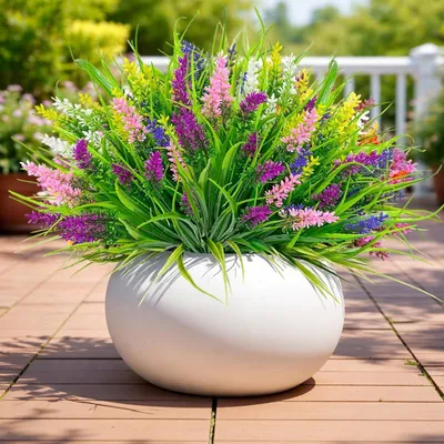 Image de 8 bouquets de lavande artificielle, plantes décoratives pour balcon, 33 cm, résistantes aux UV, disponibles en 5 couleurs