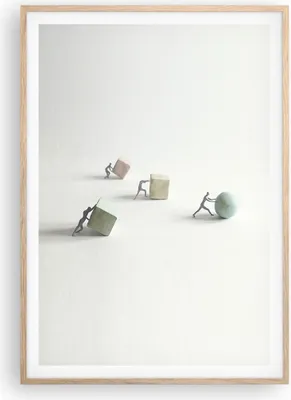 Produktbild von Gerahmtes Poster - Rahmen in heller Eiche - Symbol Kugel Würfel - 70x100 cm - Wand Bild - Wanddeko - Wandbilder - Kunstposter - Wandposter - Bilderrahmen - Bilder - Kunstdruck - P2NPA70x100-4688