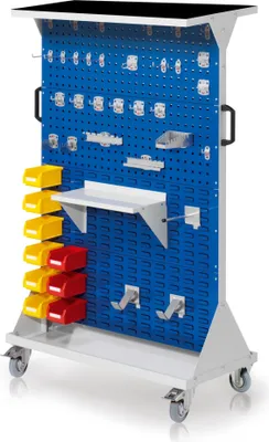 Produktbild von Kappes RasterMobil® mobiler Arbeitsplatzschrank Größe #4 1580x1000x500mm 4x Lochplatte 4x Schlitzplatte 50-teilig mit Auflageboden inkl. Riffelgummimatte enzianblau