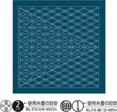 Produktbild von Olympus Sashiko Sampler (nur Stoff) "Hana Fukin (Navy) Tasuki Nagomi Series", Stoff bedruckt, 33x33cm, Hergestellt in Japan
