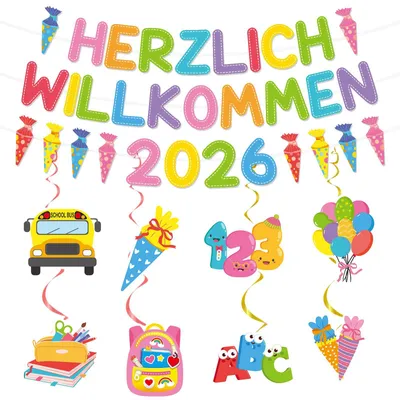 Productafbeelding van Decoratieset voor schoolstart met welkomsgirlande en hangende slingers