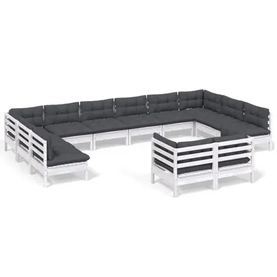 Immagine prodotto di vidaXL Set da giardino 12 pezzi con cuscini, legno massello di pino bianco