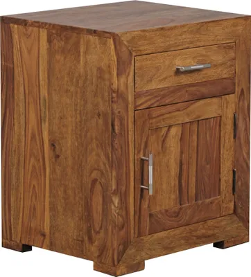 Produktbild von Wohnling Nachttisch Massivholz Sheesham Design Nachtkommode 60 cm mit Schublade und Tür Nachtschrank für Boxspringbett WL1.761